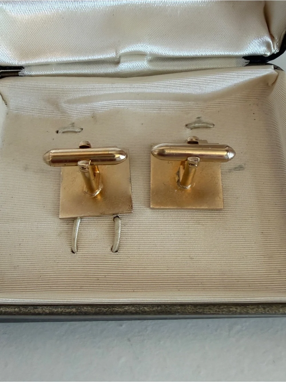 Vintage SWANK Gold Tone Square Cufflinks MCM Silver Ribbed Two-Tone